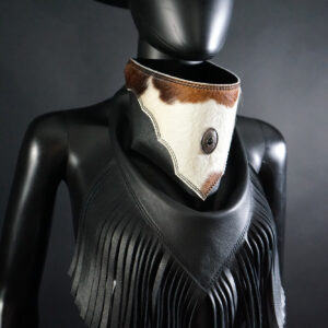 Black leather Bandalero with hair-on-hide overlay.